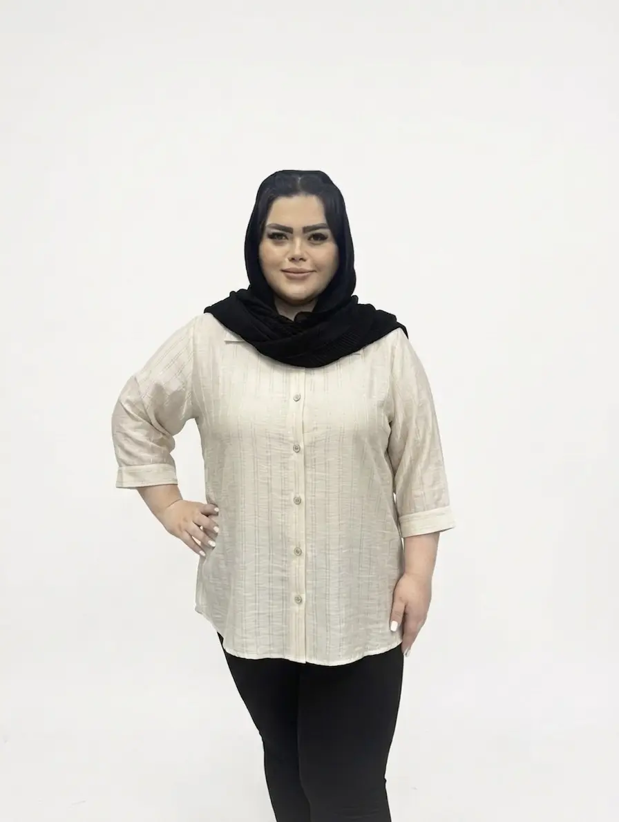 شومیز مانتویی لمه آستین پاکتی سایز بزرگ زنانه